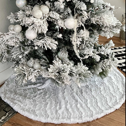 Reversible Minky Christmas Snow White Glacier Tree Skirt - Double Sided Tree Skirt