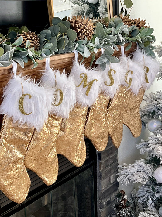 Gold Sequin Christmas Stocking - Personalized
