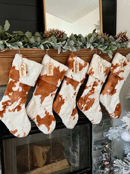 Penny Cow Calf Orange Christmas Stocking - Personalized