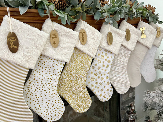 Classic Gold Cotton Christmas Stocking - Personalized