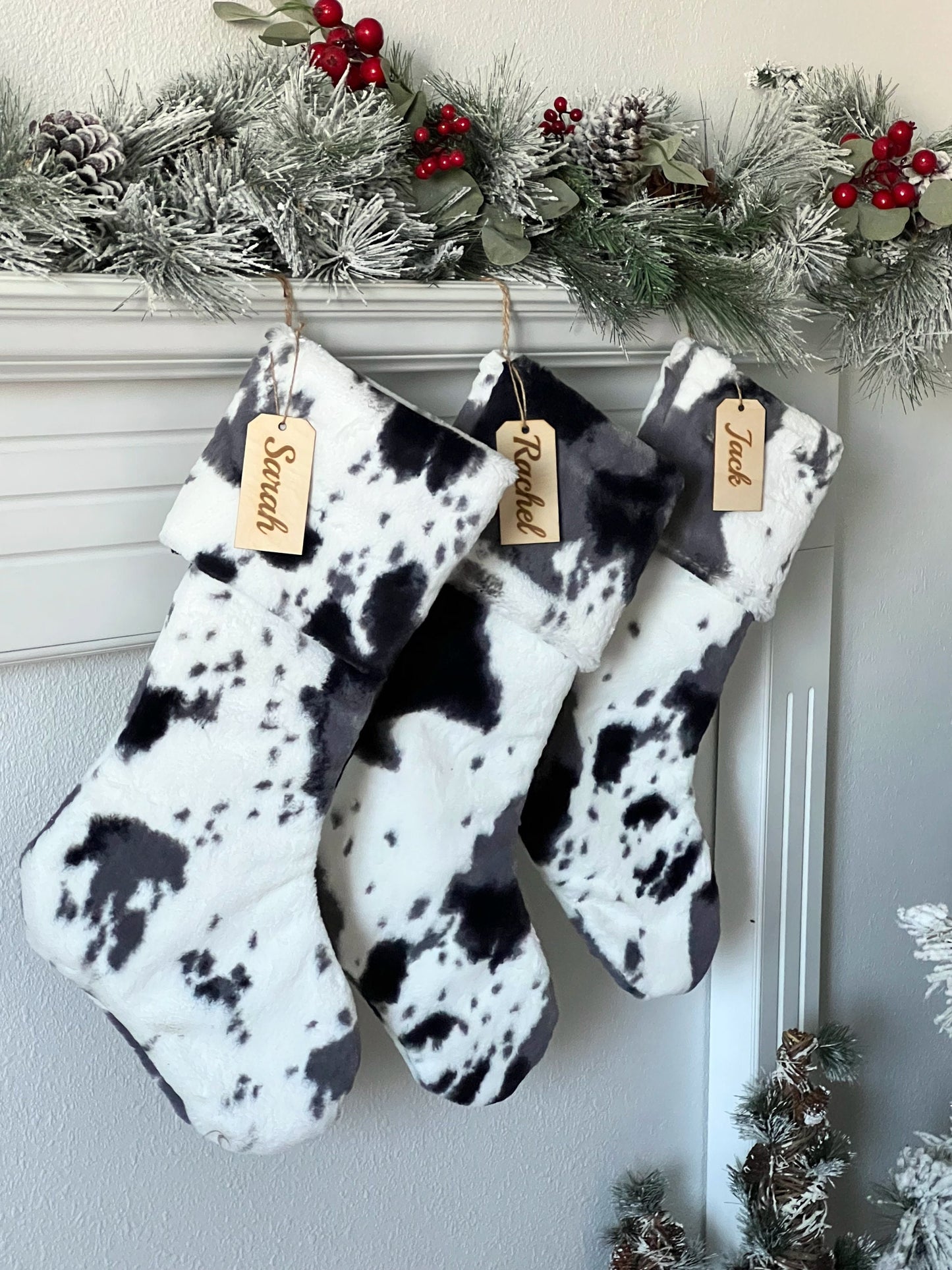 Storm Pony Gray and Black Cow Christmas Stocking - Personalized
