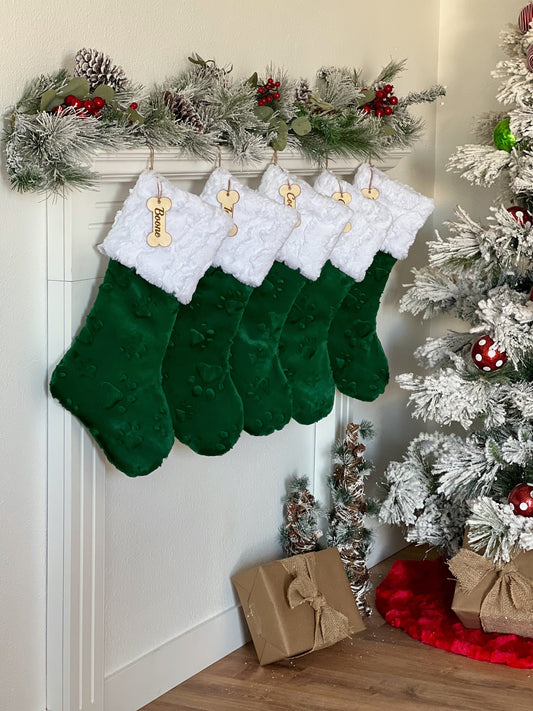 Emerald Green Dog Paw Christmas Stocking - Personalized