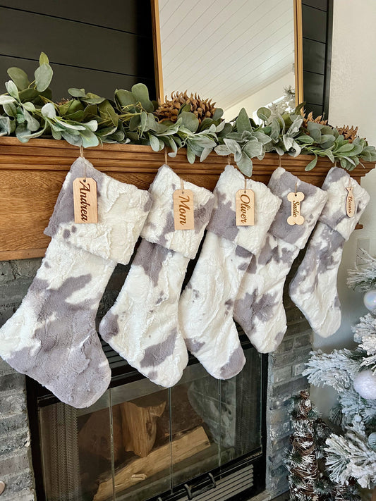 Cow Silver Tinsel Calf Christmas Stocking - Personalized