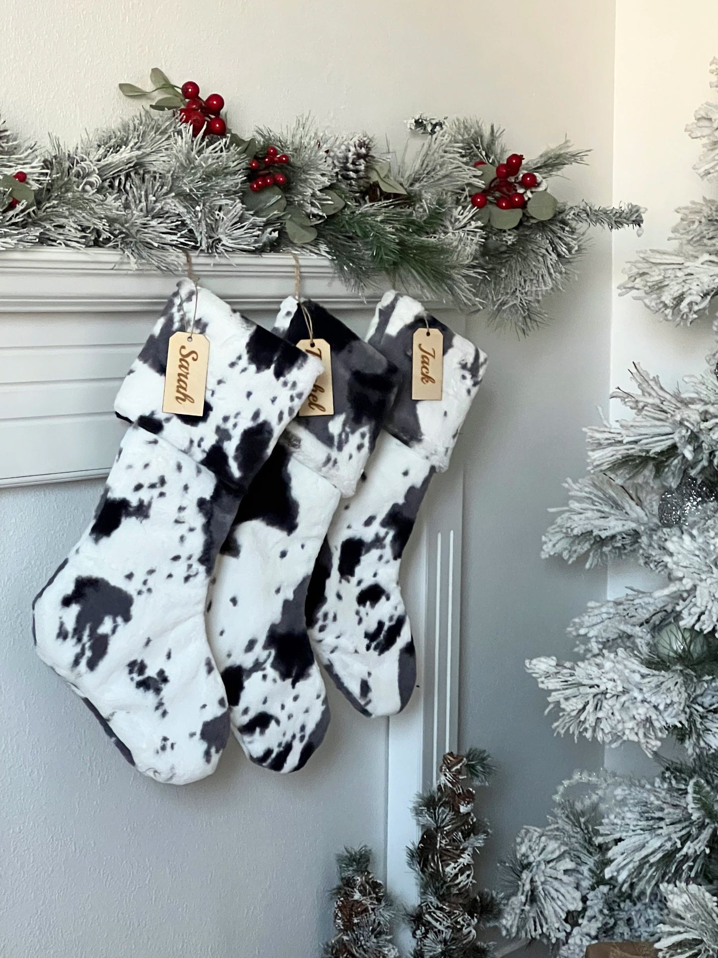 Storm Pony Gray and Black Cow Christmas Stocking - Personalized