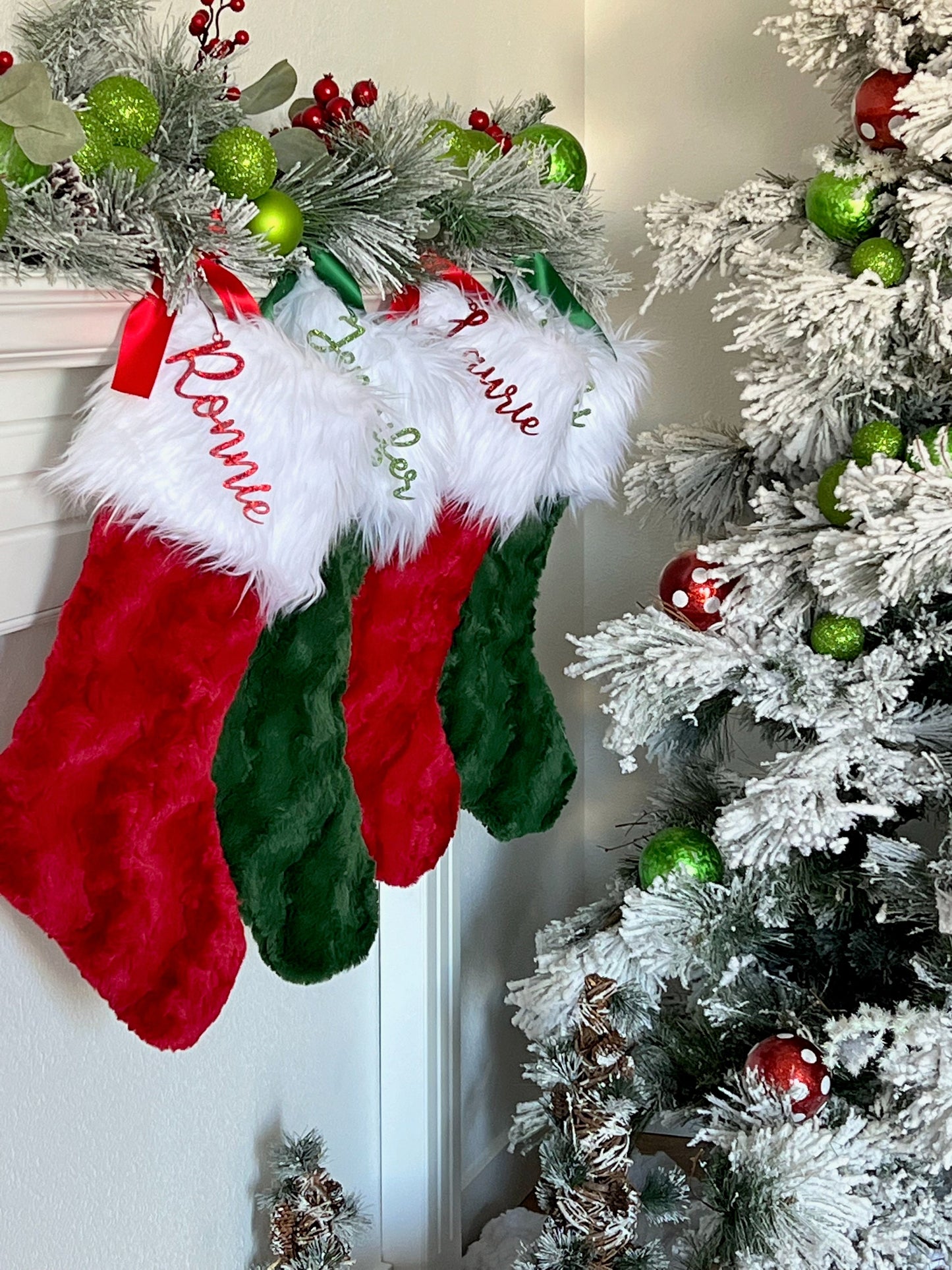 Red and Green Traditional Christmas Stocking - Personalized