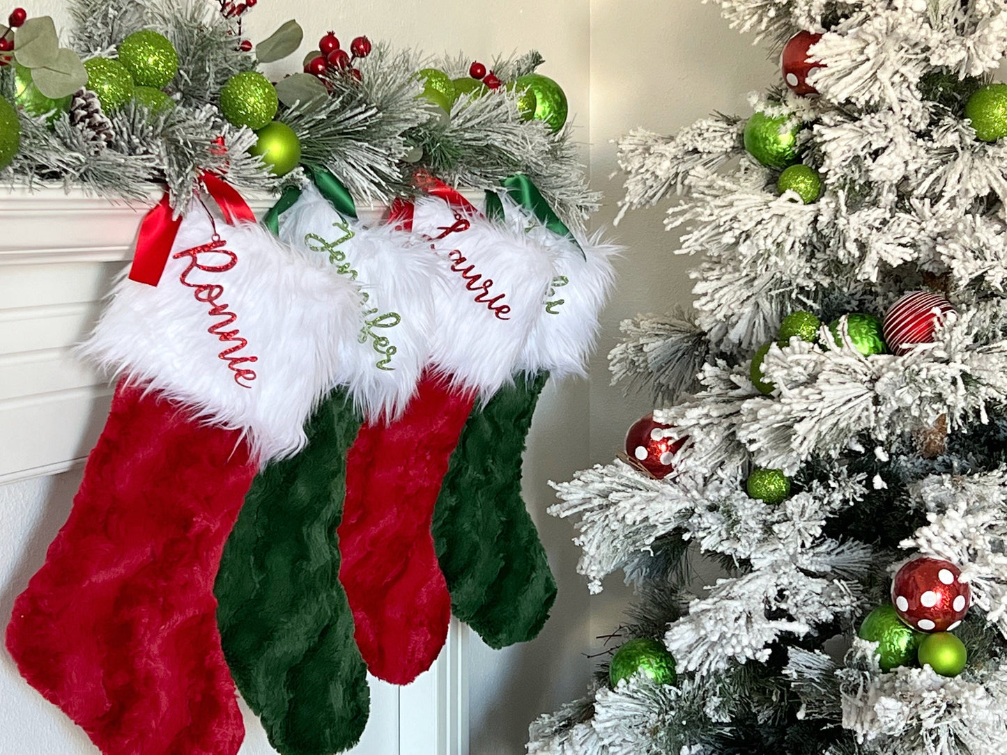 Red and Green Traditional Christmas Stocking - Personalized