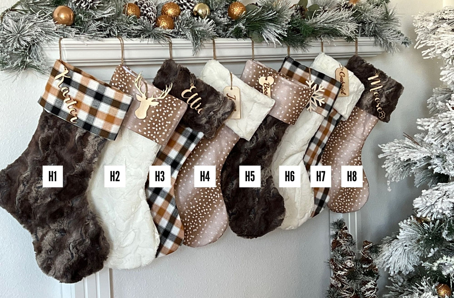 Plaid Brown and Ivory Fawn Christmas Stocking - Personalized