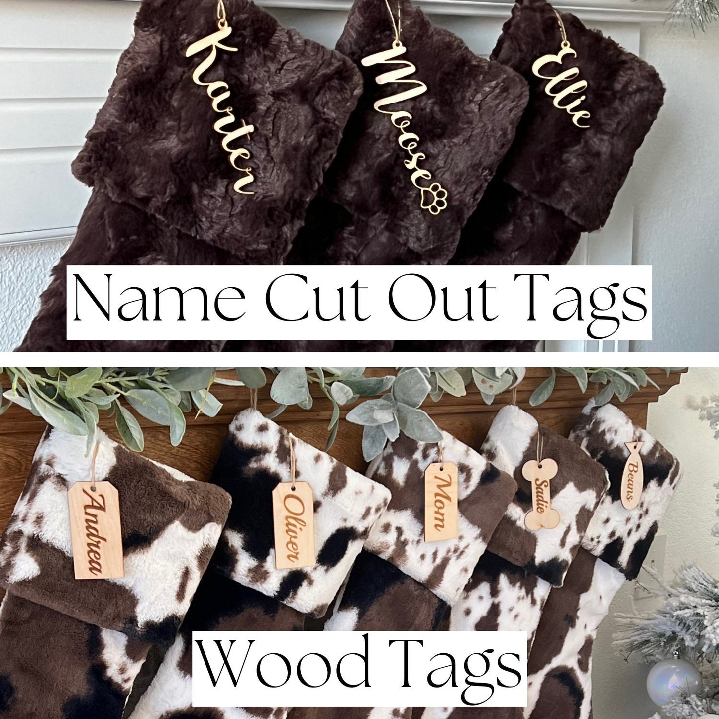Plaid Brown and Ivory Fawn Christmas Stocking - Personalized