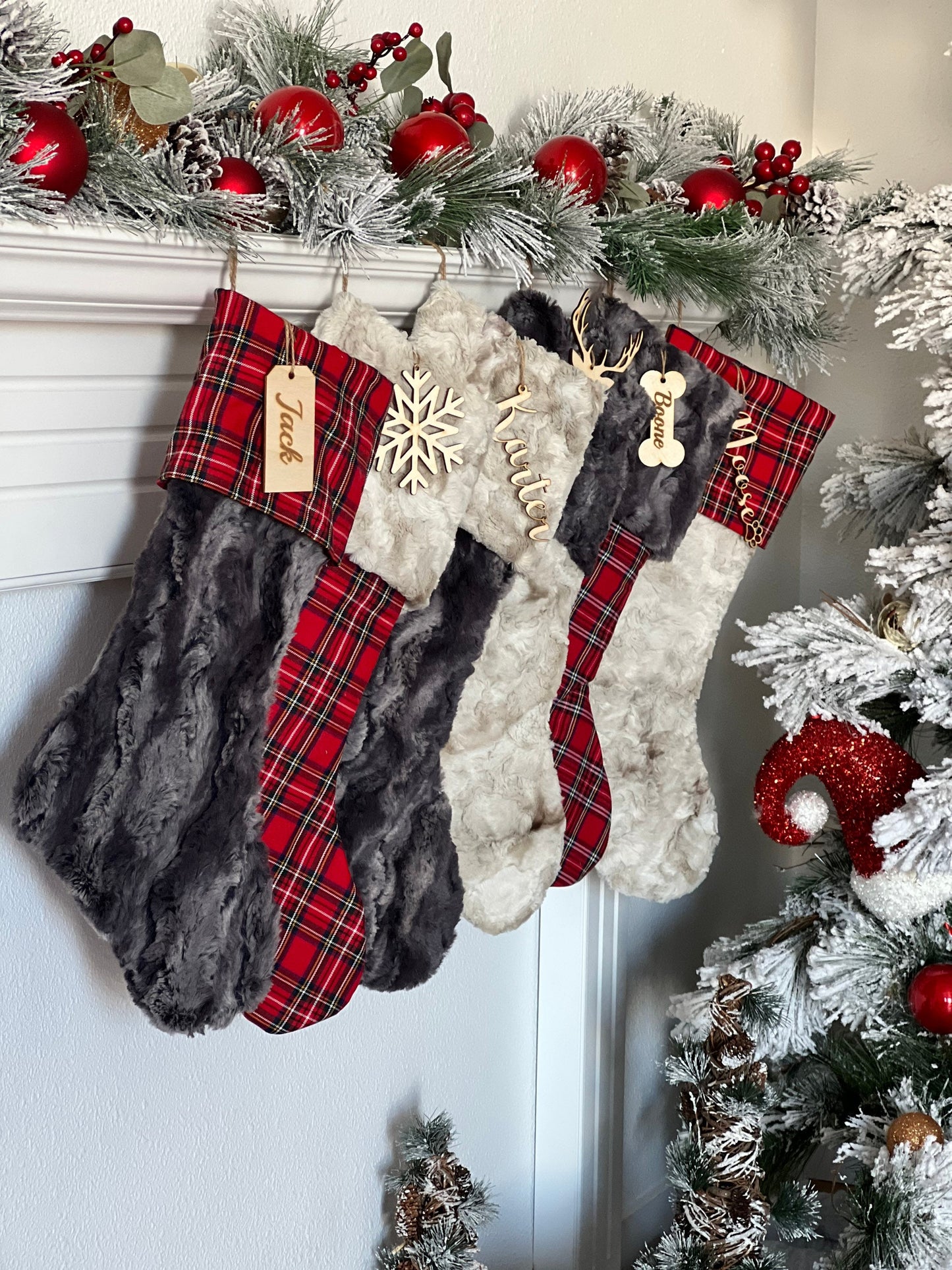 Red Plaid Buffalo Check Plaid Christmas Stocking - Personalized