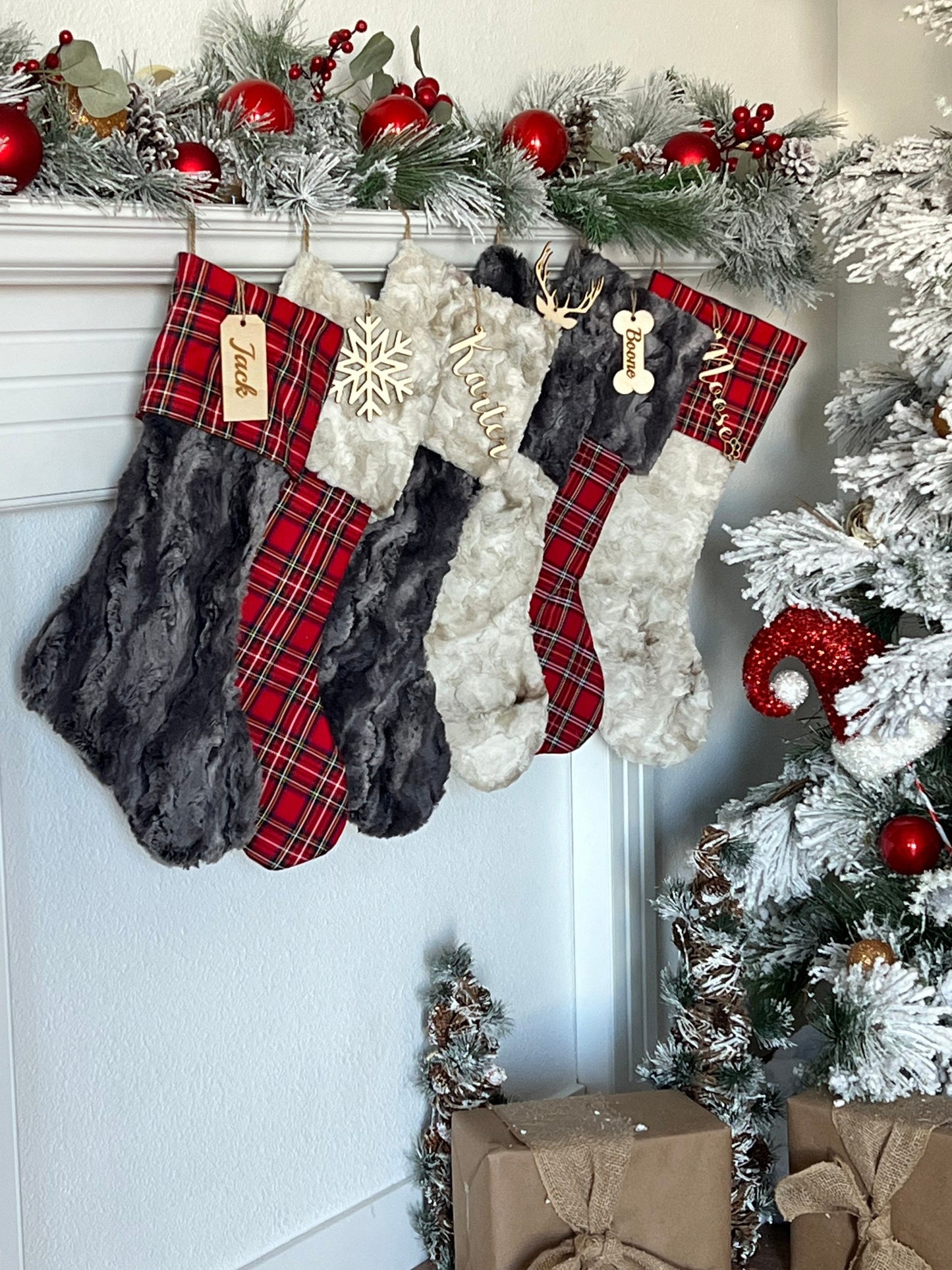 Red Plaid Buffalo Check Plaid Christmas Stocking - Personalized