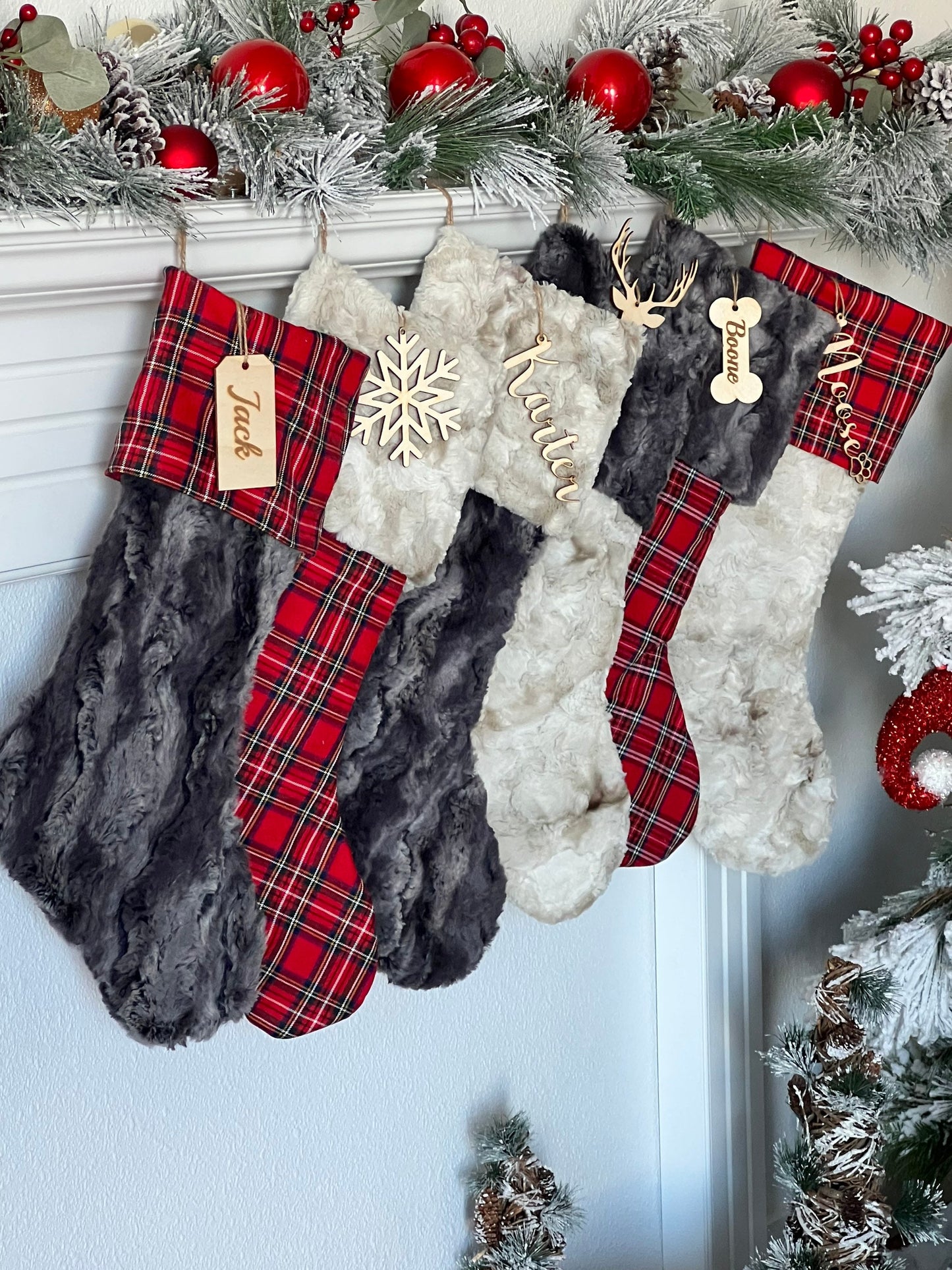 Red Plaid Buffalo Check Plaid Christmas Stocking - Personalized
