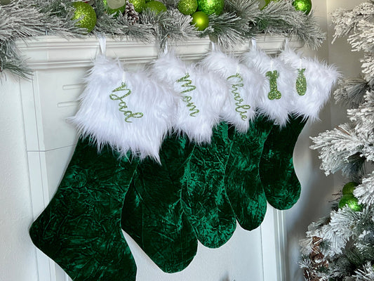 Green Velvet Christmas Stocking - Personalized
