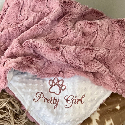 Woodrose Glacier Pink Minky Pet Blanket - Personalized