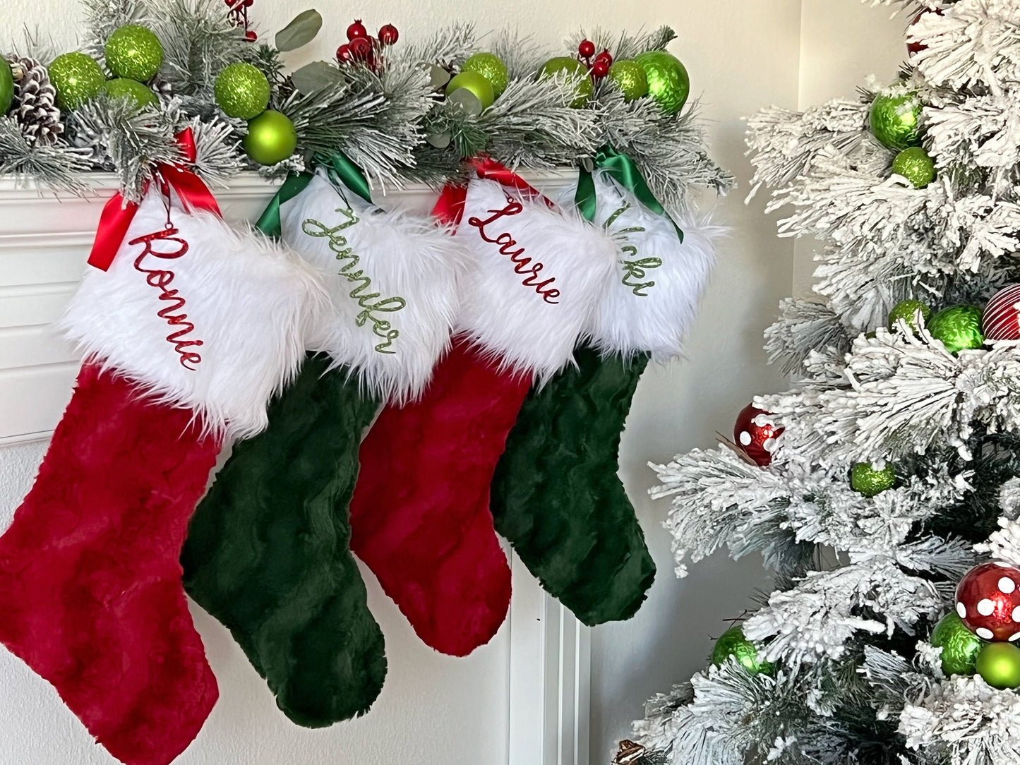 Red and Green Traditional Christmas Stocking - Personalized