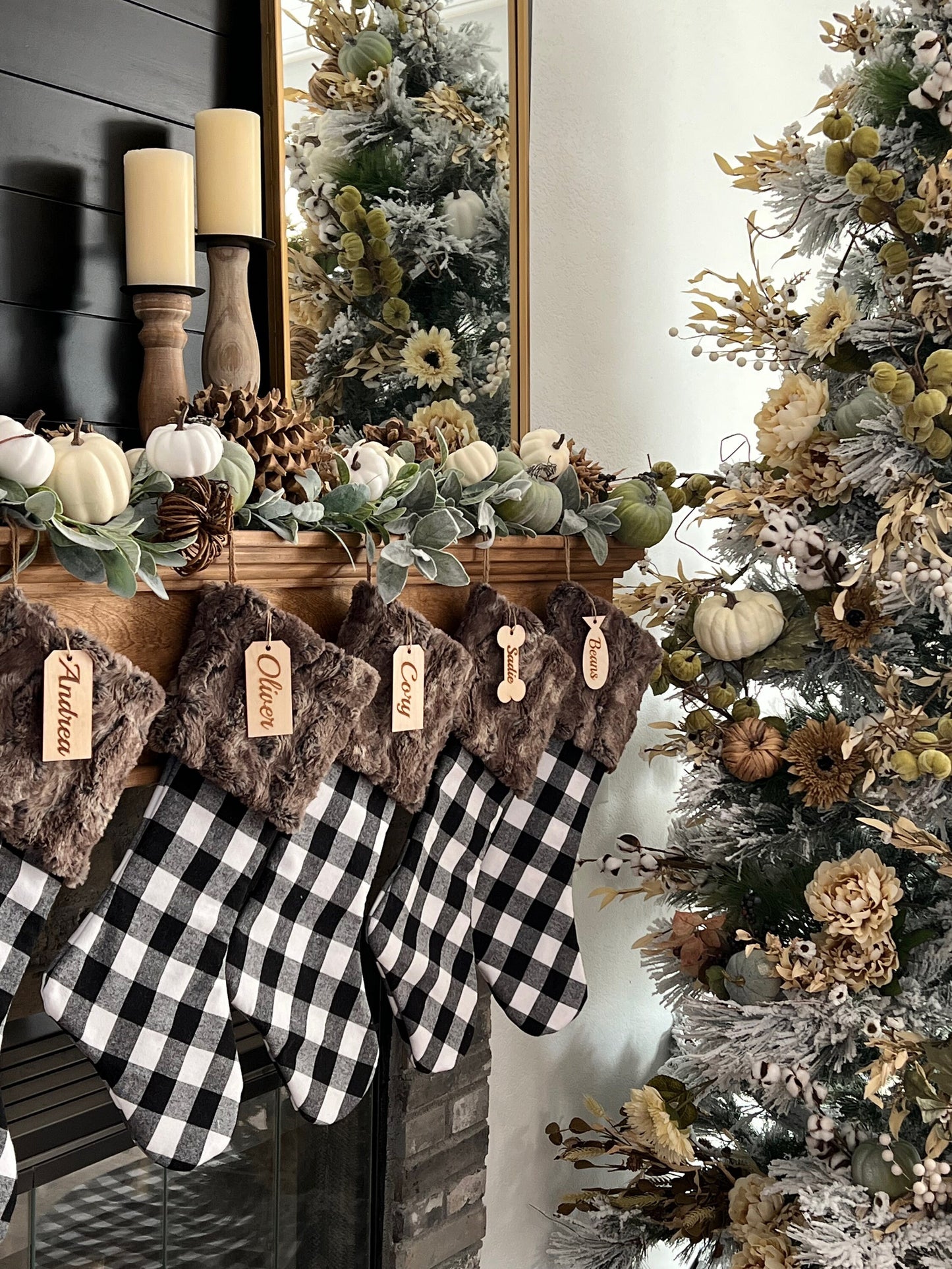 Buffalo Check Black and White Christmas Stocking - Personalized