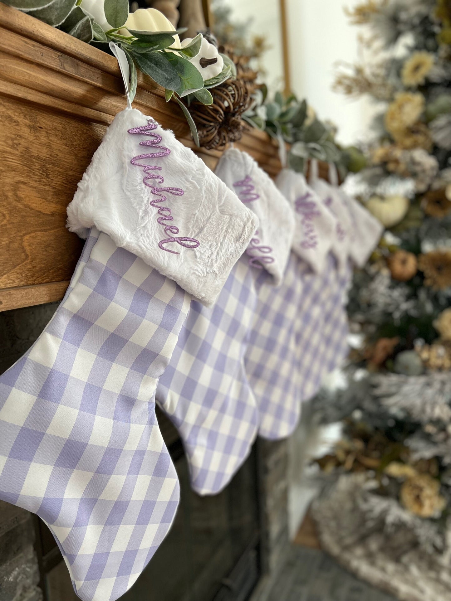 Lavender Buffalo Check Christmas Stocking - Personalized