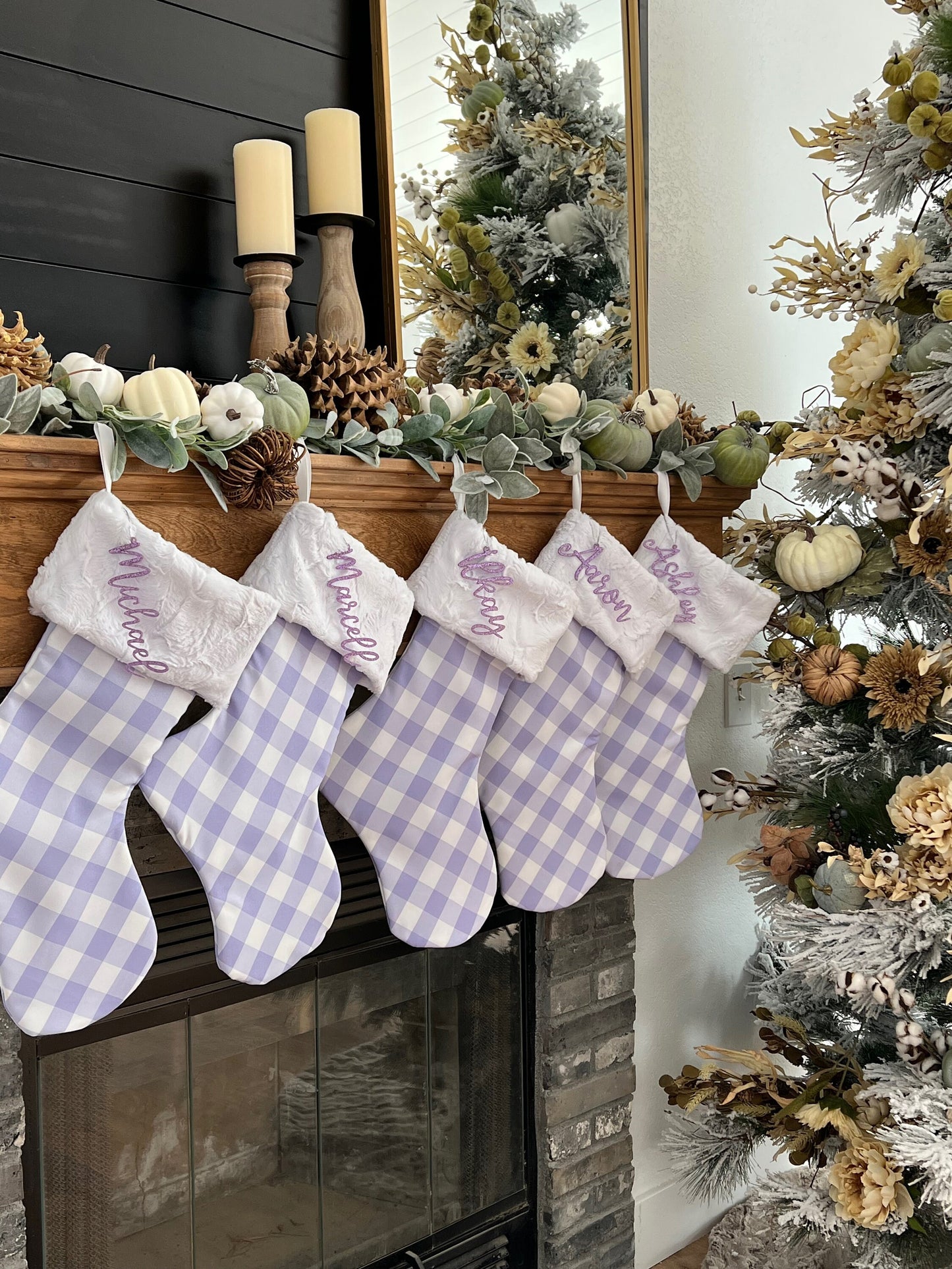 Lavender Buffalo Check Christmas Stocking - Personalized
