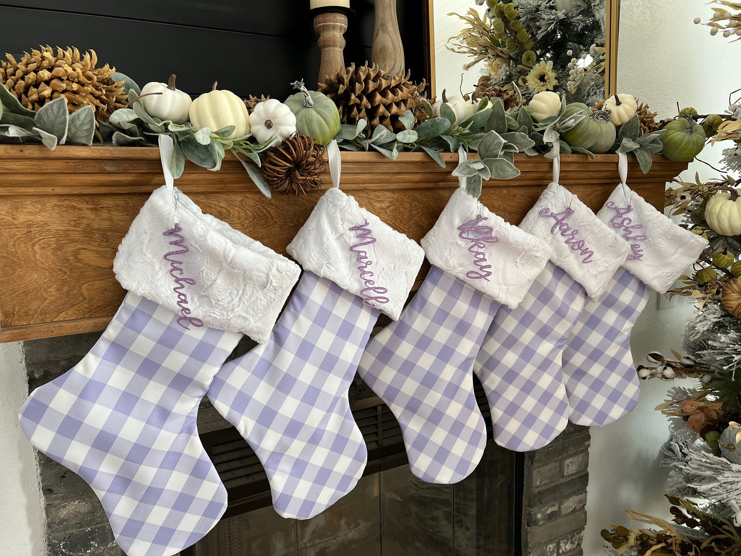 Lavender Buffalo Check Christmas Stocking - Personalized