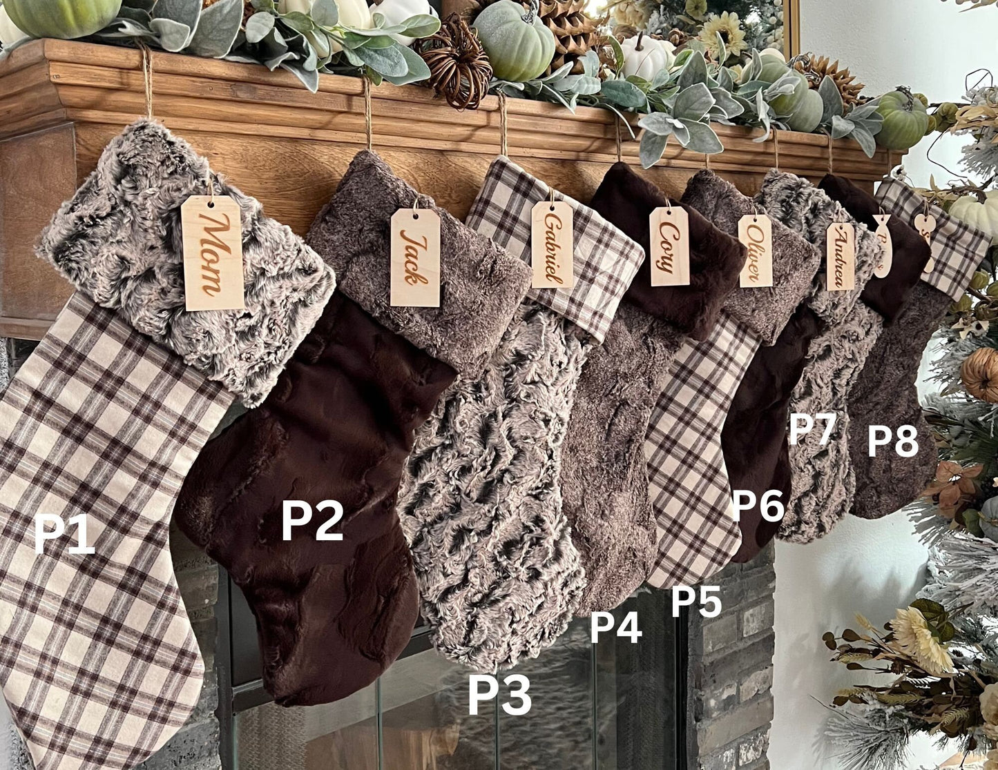 Brown Plaid Christmas Stocking - Personalized