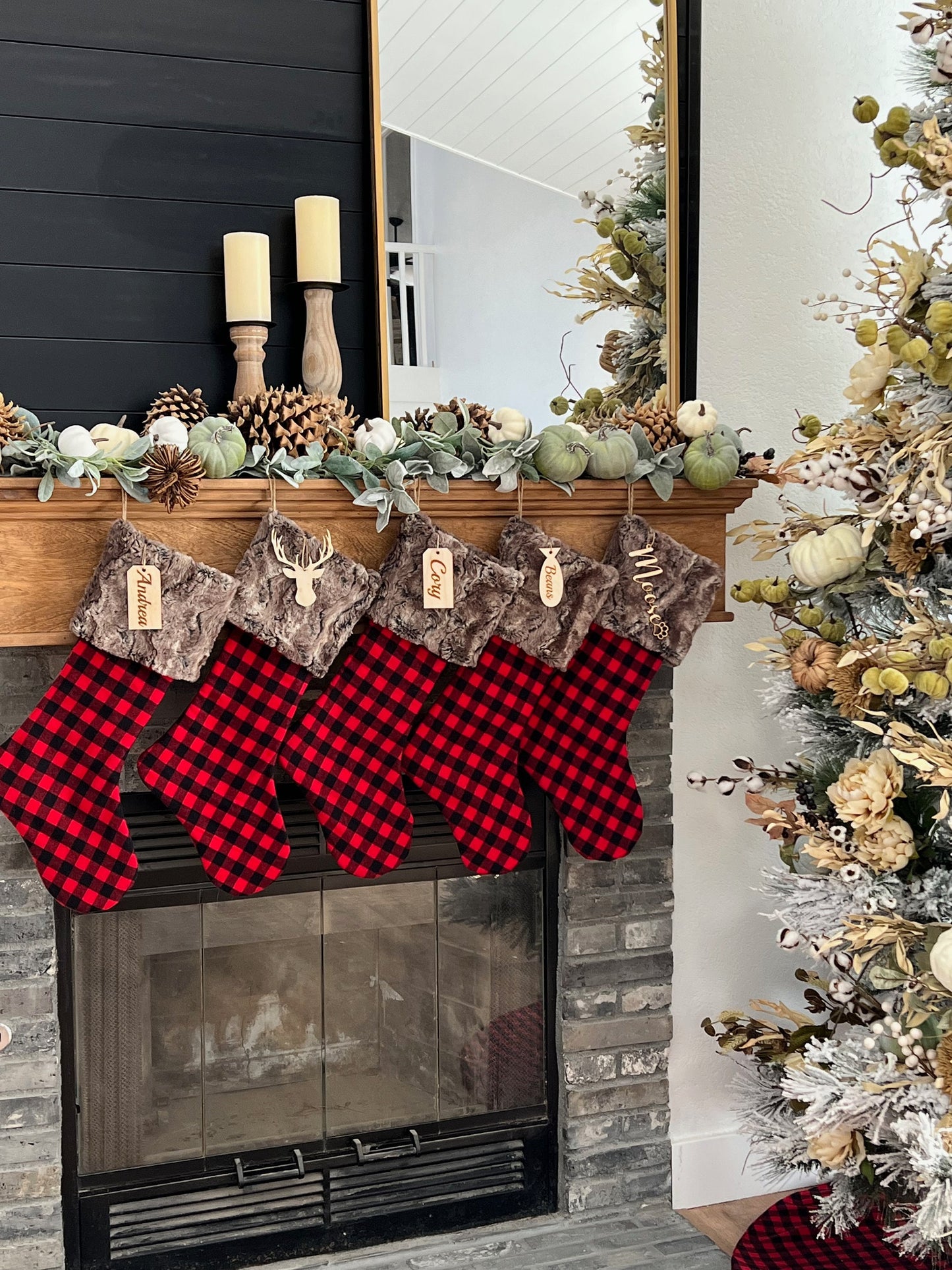 Buffalo Check Red and White Christmas Stocking - Personalized