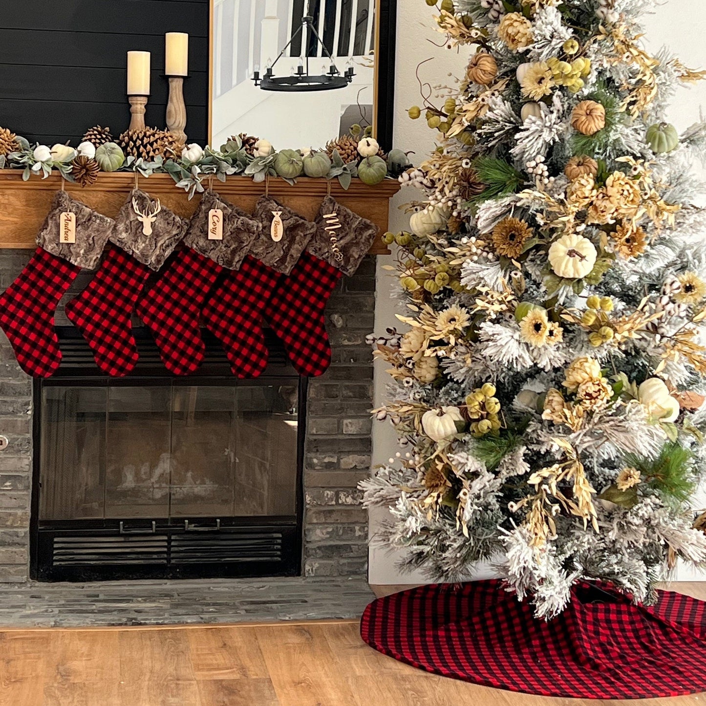 Reversible Double Sided Red and Black Buffalo Check Tree Skirt