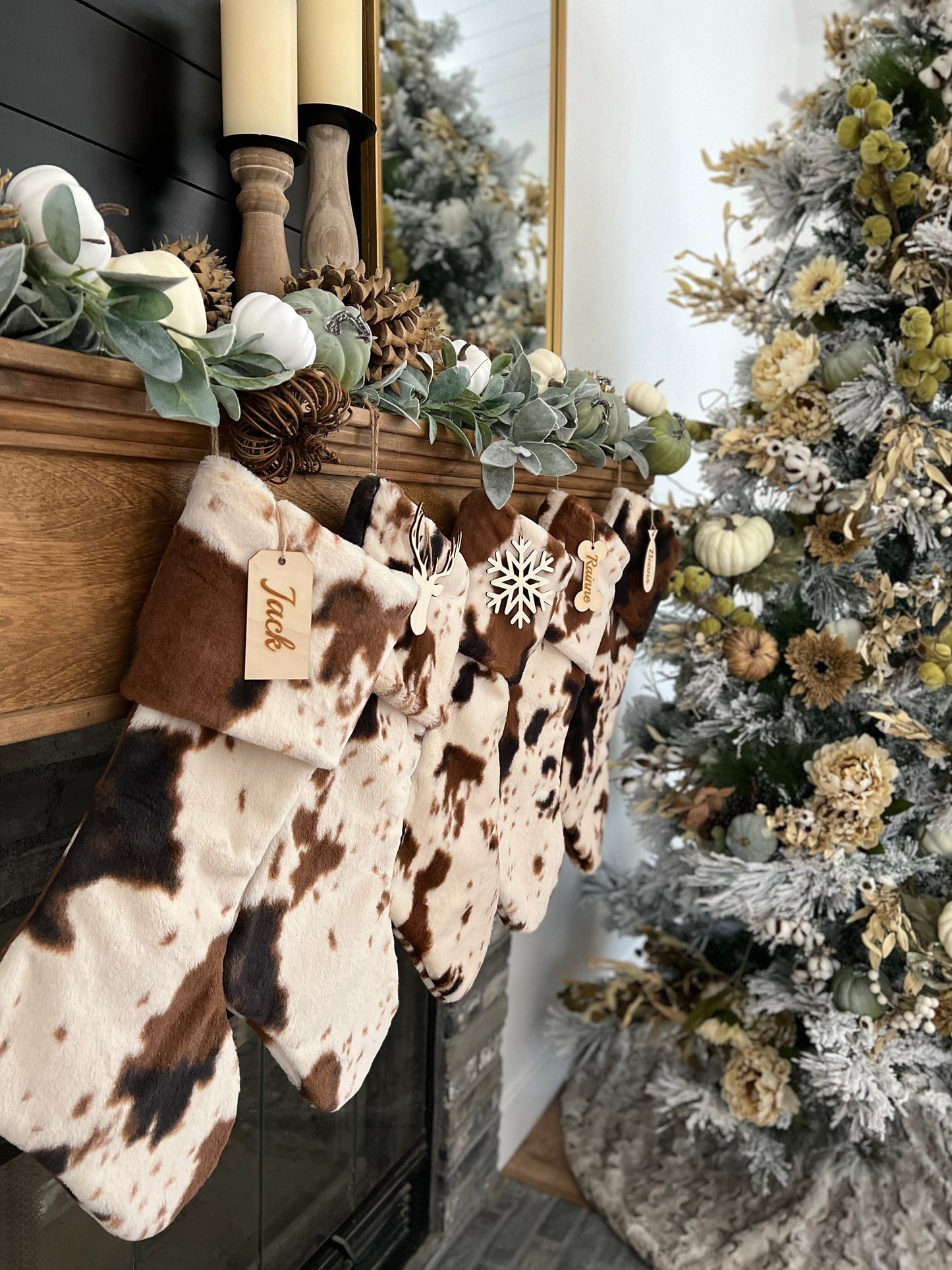 Western Ivory Brown Pony Cow Christmas Stocking - Personalized