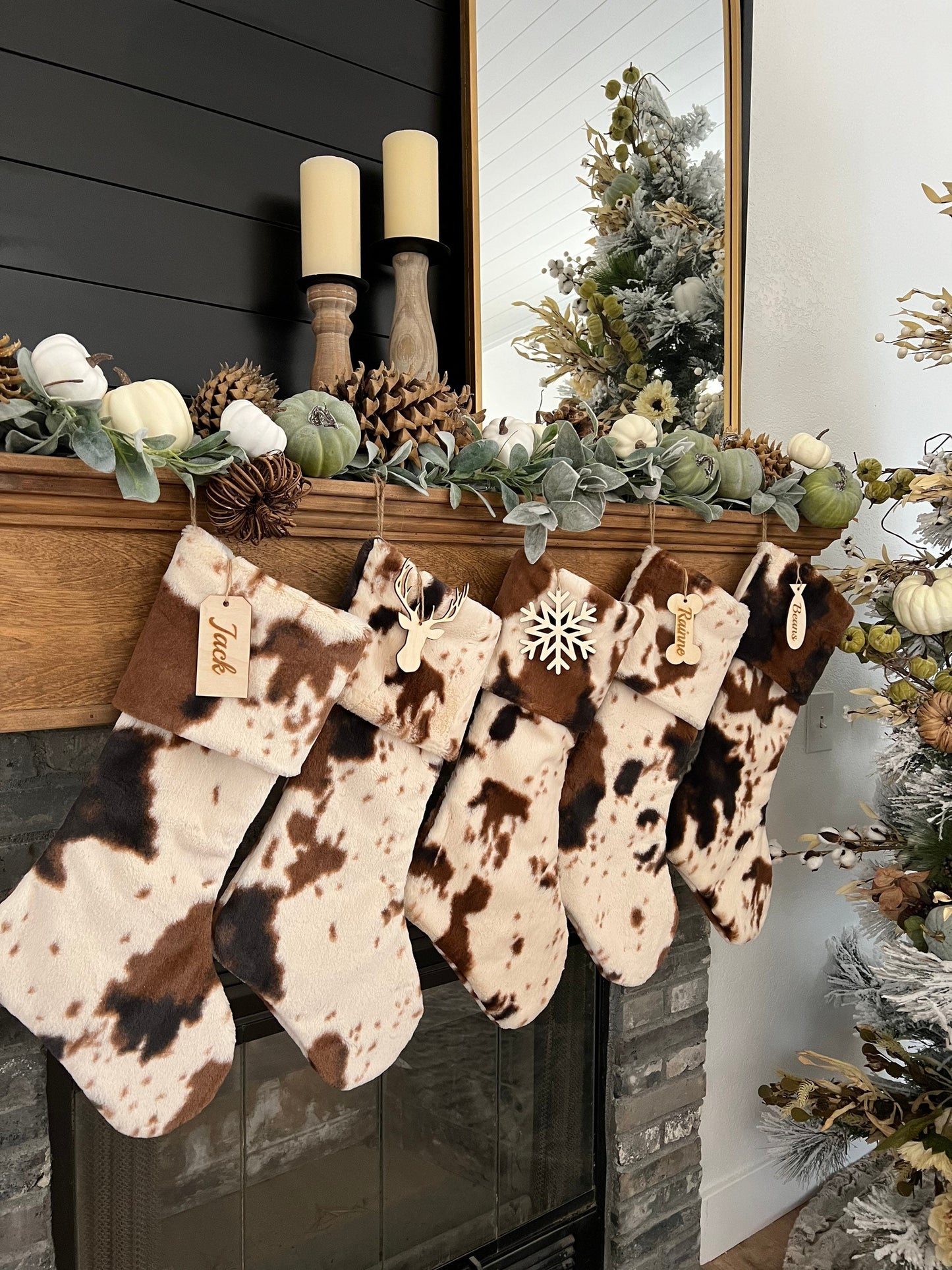 Western Ivory Brown Pony Cow Christmas Stocking - Personalized