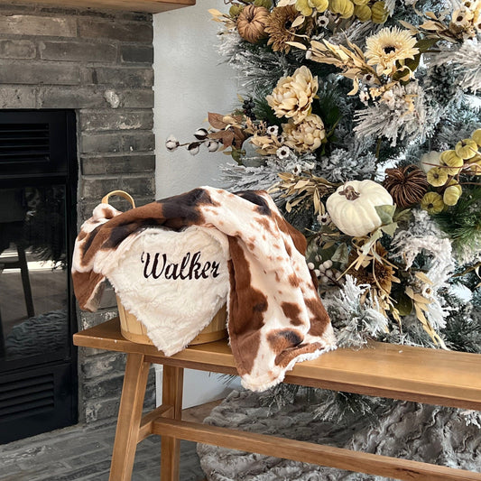 Western Brown Pony Neutral Minky Baby Blanket - Personalized