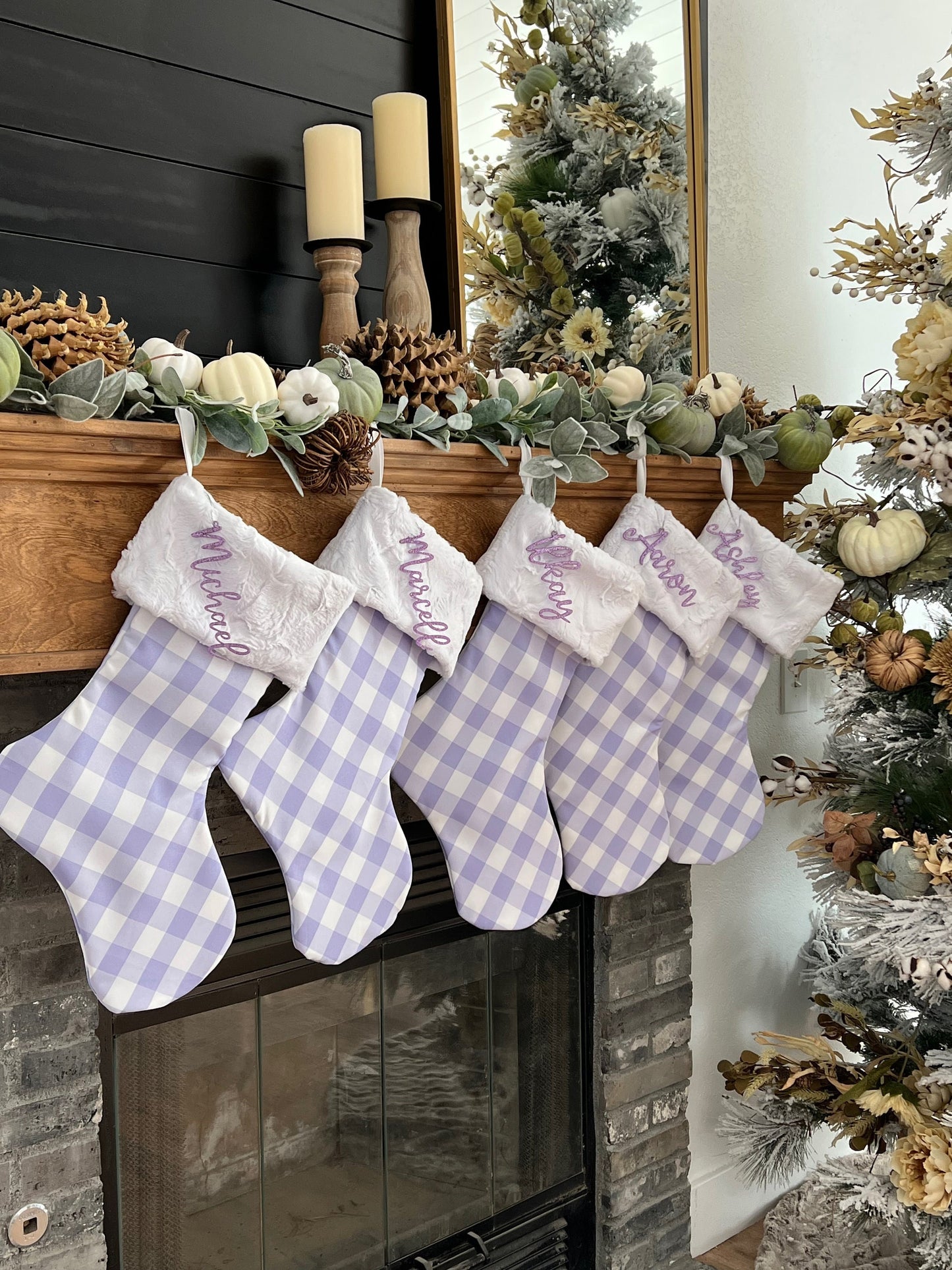 Lavender Buffalo Check Christmas Stocking - Personalized