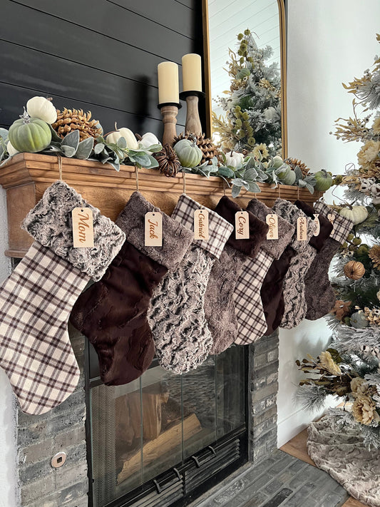 Brown Plaid Christmas Stocking - Personalized