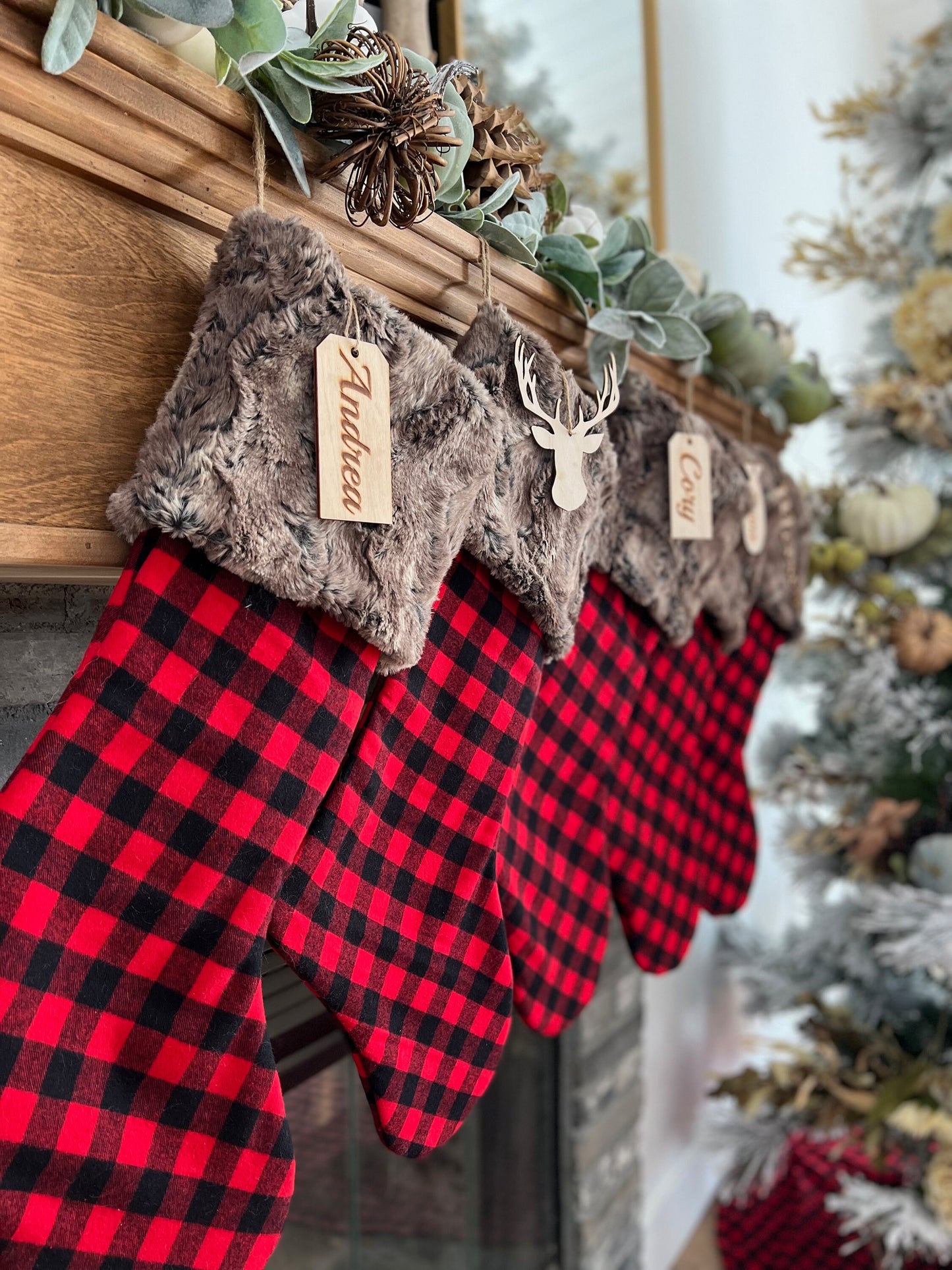 Buffalo Check Red and White Christmas Stocking - Personalized