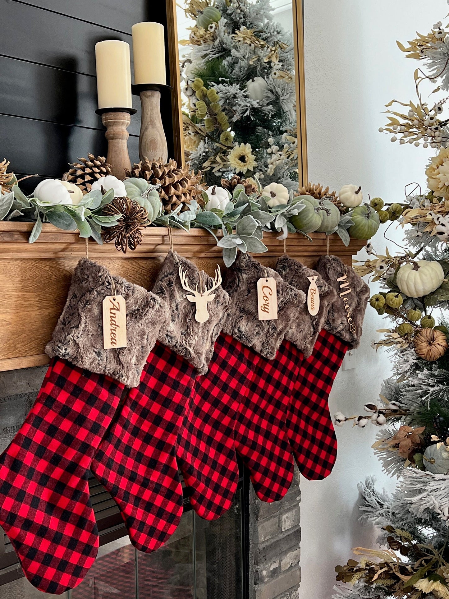 Buffalo Check Red and White Christmas Stocking - Personalized