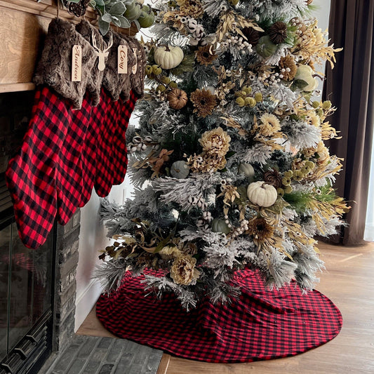 Reversible Double Sided Red and Black Buffalo Check Tree Skirt