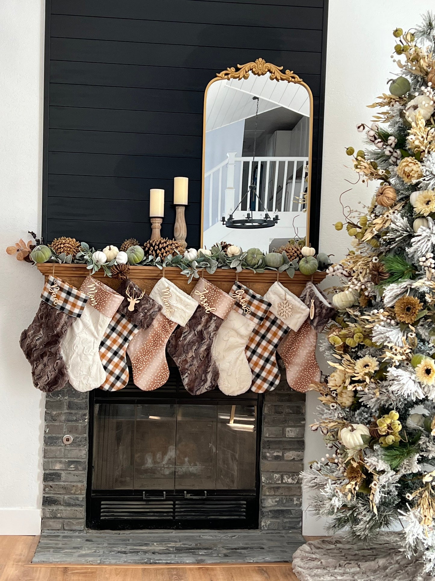 Plaid Brown and Ivory Fawn Christmas Stocking - Personalized