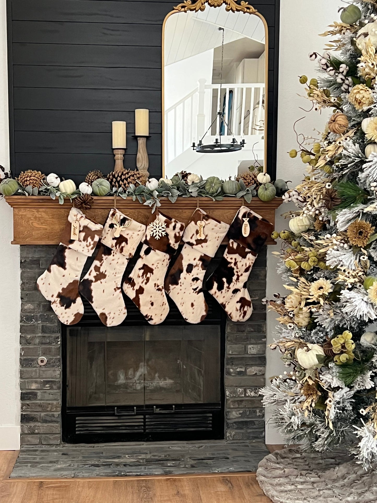 Western Ivory Brown Pony Cow Christmas Stocking - Personalized