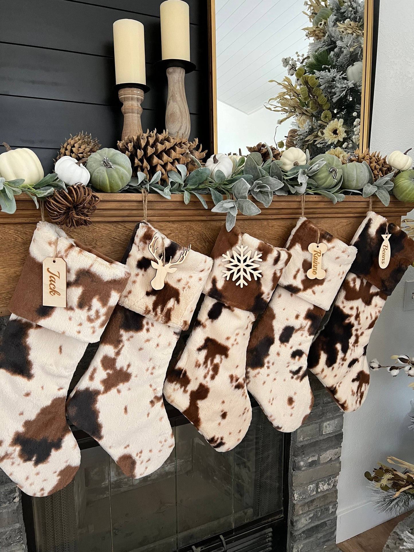 Western Ivory Brown Pony Cow Christmas Stocking - Personalized