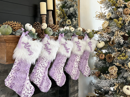 Lavender Wild Lynx Christmas Stocking - Personalized
