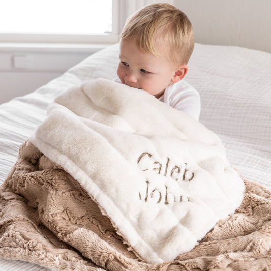Latte Glacier and Sydney Natural Minky Baby Blanket - Personalized
