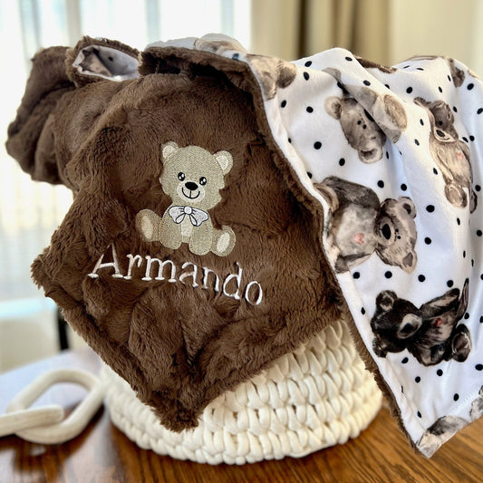 Embroidered Teddy Bear Minky Baby Blanket - Personalized