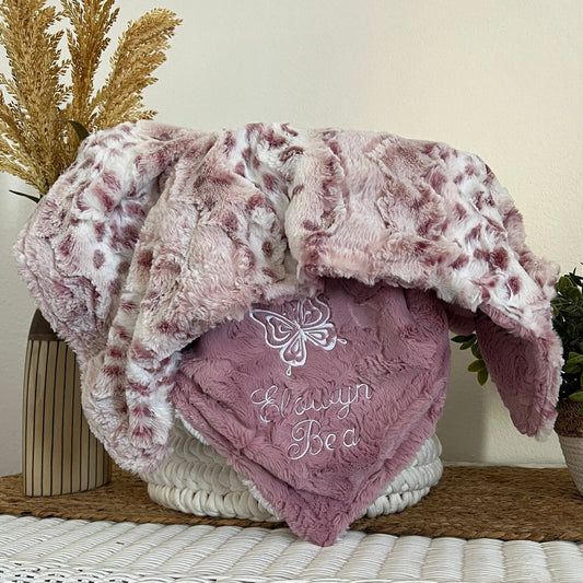 Wildrose Lynx Glacier Minky Baby Blanket - Butterfly Baby Blanket - Personalized