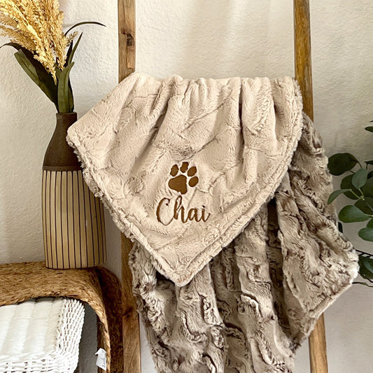 Wild Rabbit Sandshell Minky Pet Blanket - Neutral Pet Throw - Personalized
