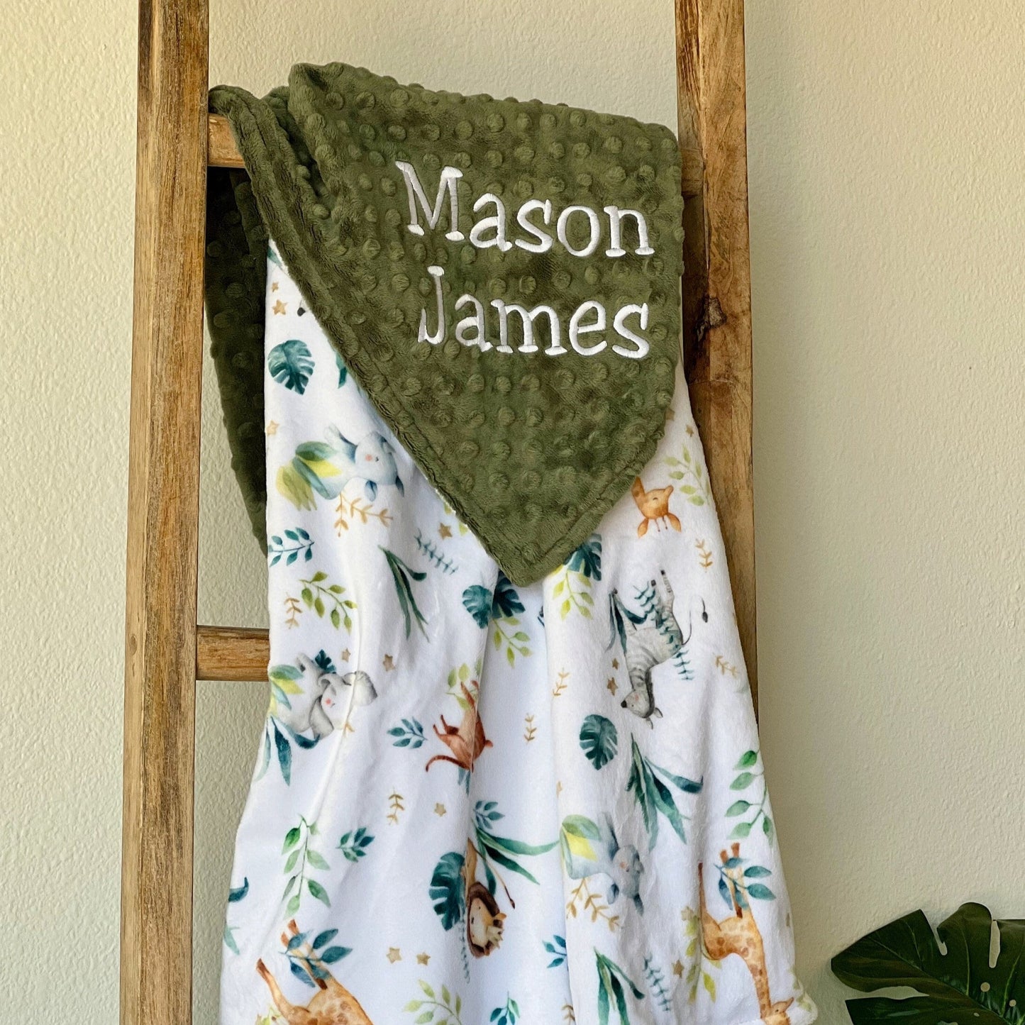 Embroidered Lion Safari Minky Baby Blanket - Personalized