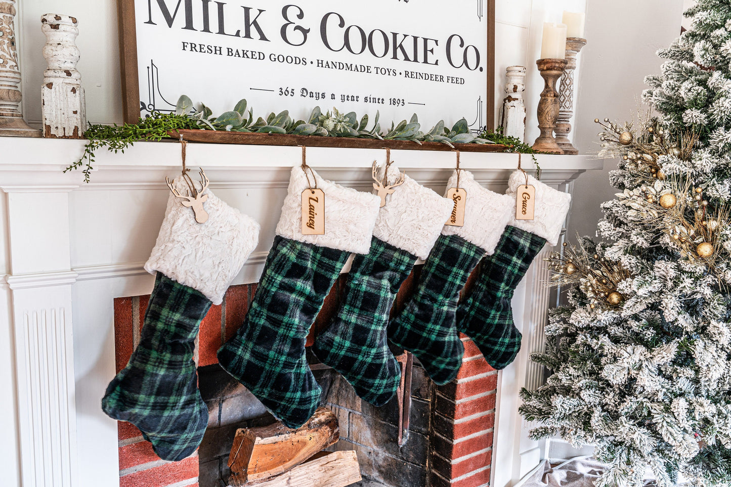 Green Buffalo Check Plaid Christmas Stocking - Personalized