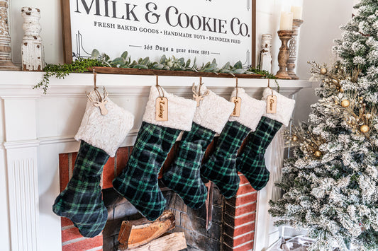 Green Buffalo Check Plaid Christmas Stocking - Personalized