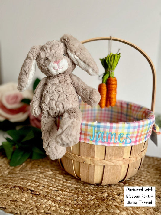 Embroidered Easter Basket, Custom Kids Basket, Easter, Basket, Personalized Easter Basket, Multicolor Plaid Easter