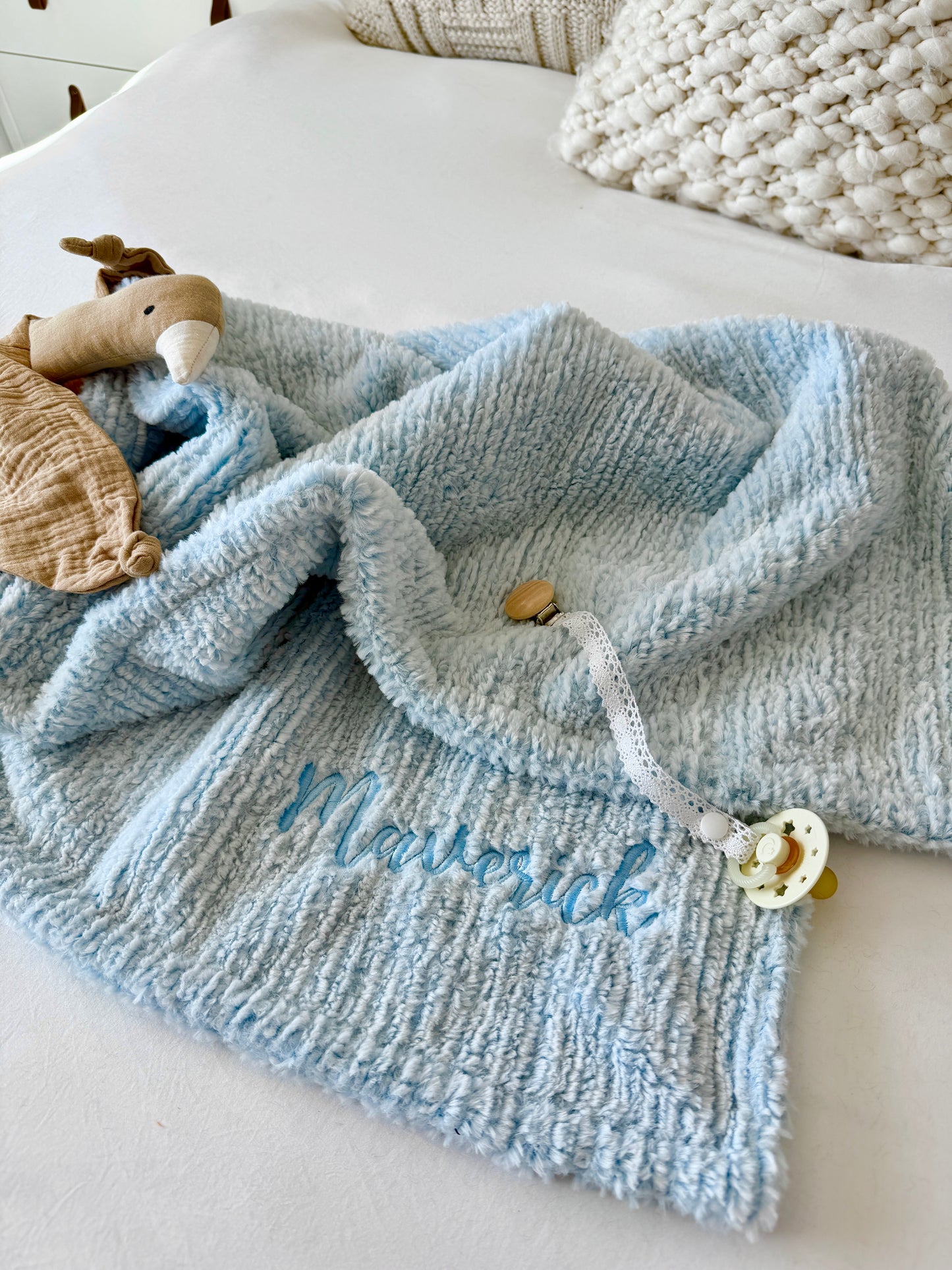 Personalized Baby Blue Weave Blanket