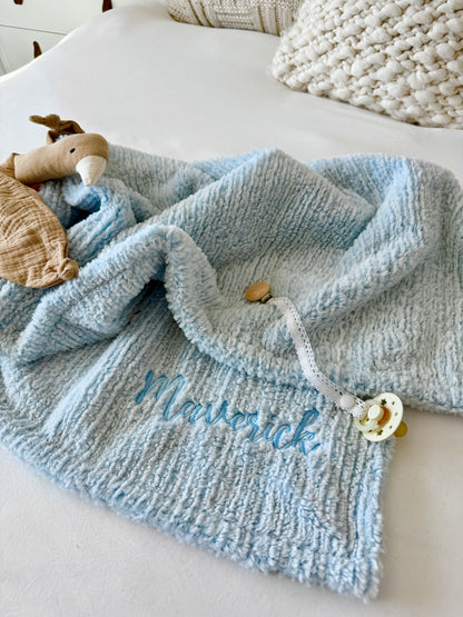 Personalized Baby Blue Weave Blanket
