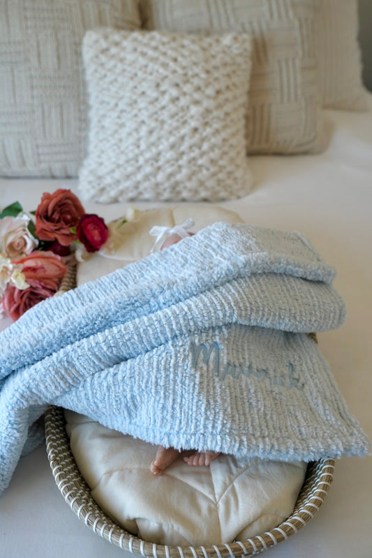 Personalized Baby Blue Weave Blanket