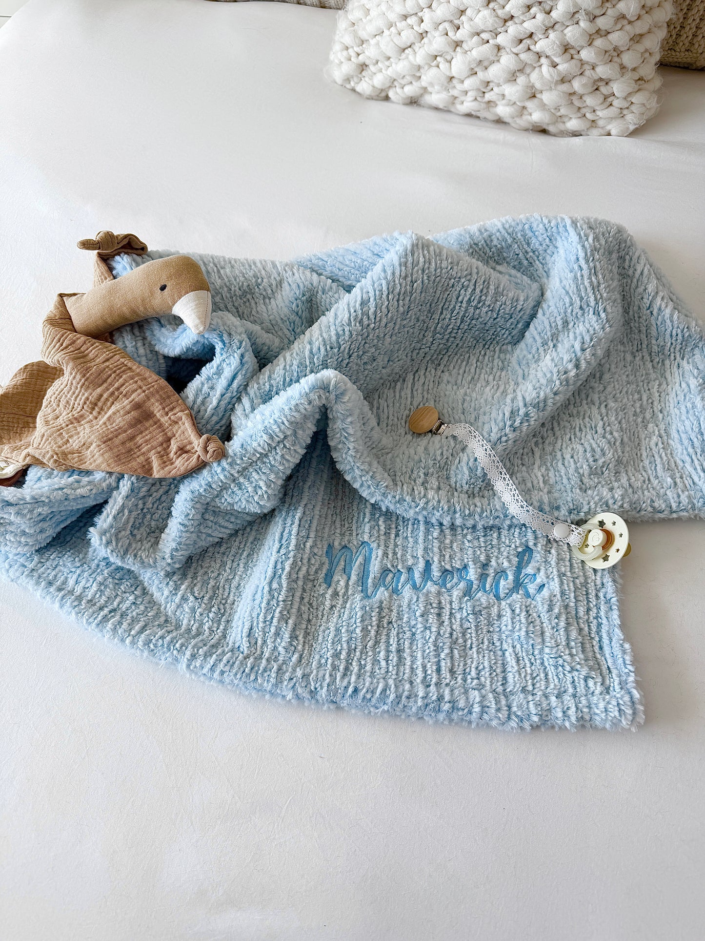 Personalized Baby Blue Weave Blanket