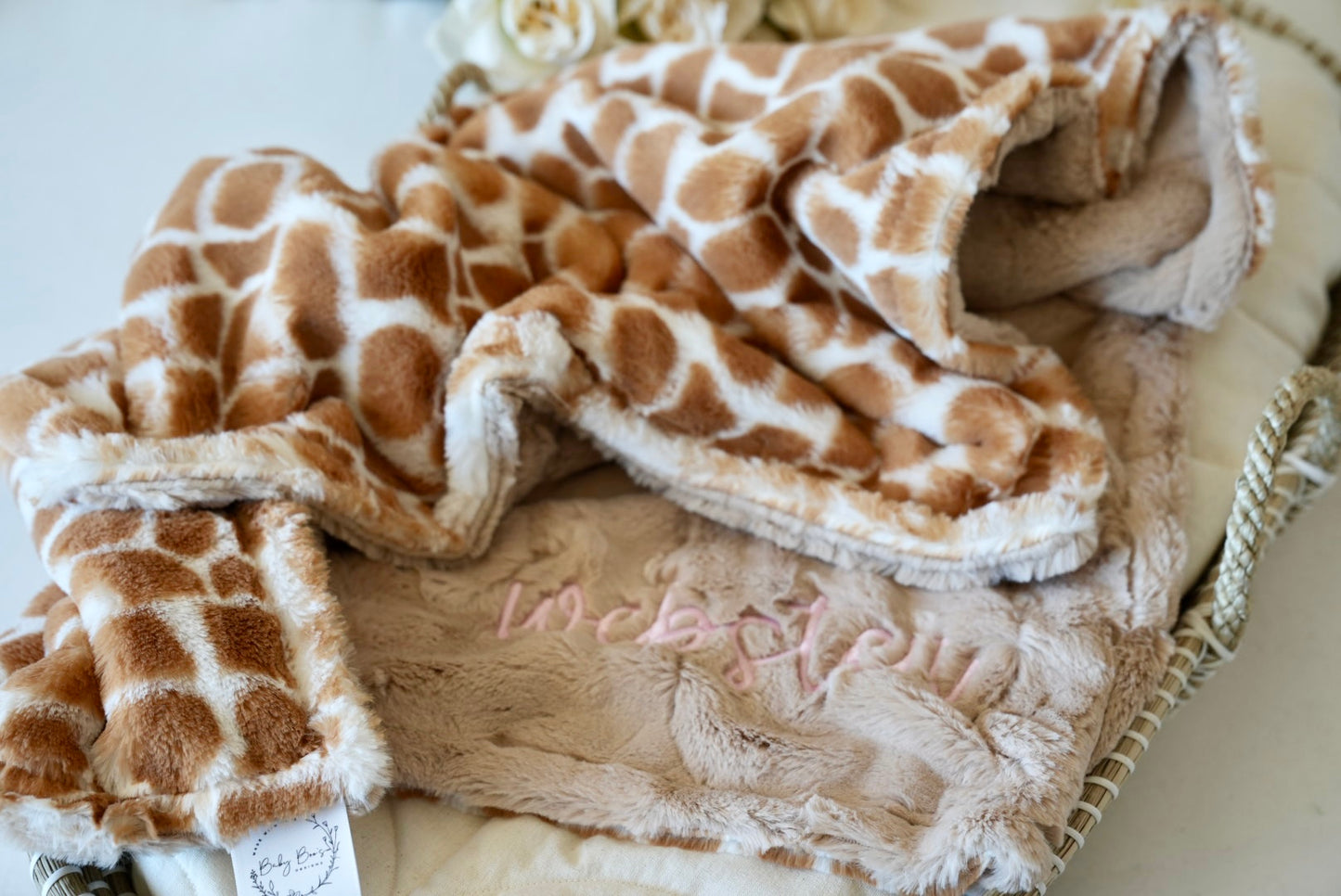 Personalized Latte Hide Baby Blanket - Personalized Giraffe Blanket